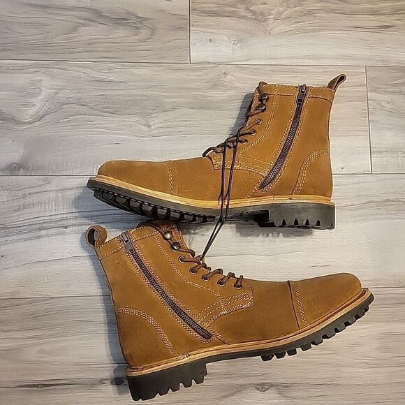 Frye Russell Boots Mens 10M Brown Suede Leather Lace-Up‎ Zip Side Stylish NEW - Picture 7 of 9